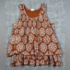 Natural Life Tiered Ruffle Brown Printed Blouse Women Read below